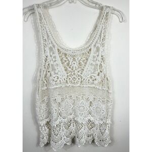 Love Tree LA Crochet Lace Top Women's L Cream Boho Festival Layering Sheer